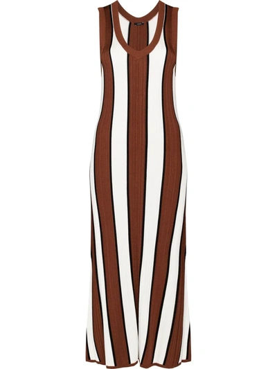 Joseph Striped Ribbed Stretch-knit Midi Dress In Chestnut Combo