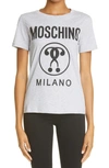 Moschino Double Question Mark Logo Graphic Tee In Fantasy Print Grey