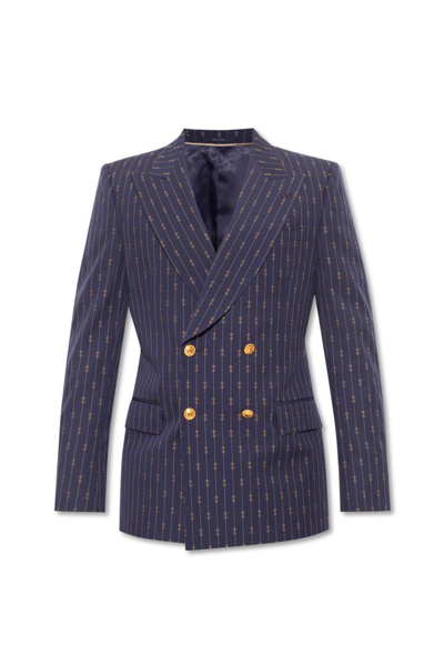 Gucci Horsebit-pinstriped Wool-twill Suit Jacket In Blue