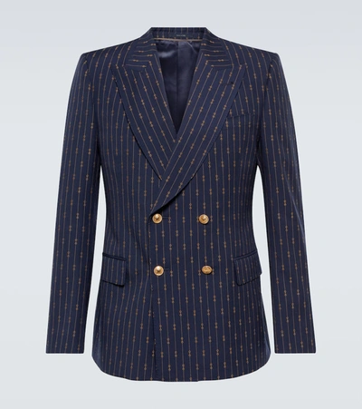 Gucci Horsebit-pinstriped Wool-twill Suit Jacket In Blue