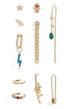 Open Edit Initial Charm 10-pack Earring Party Set In Multi- Gold- F