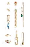 Open Edit Initial Charm 10-pack Earring Party Set In Multi- Gold- J