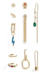 Open Edit Initial Charm 10-pack Earring Party Set In Multi- Gold- O