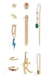 Open Edit Initial Charm 10-pack Earring Party Set In Multi- Gold- K