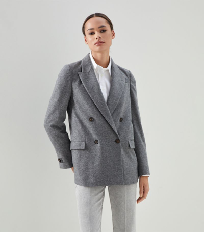 Brunello Cucinelli Cashmere Double-breasted Blazer In Grey