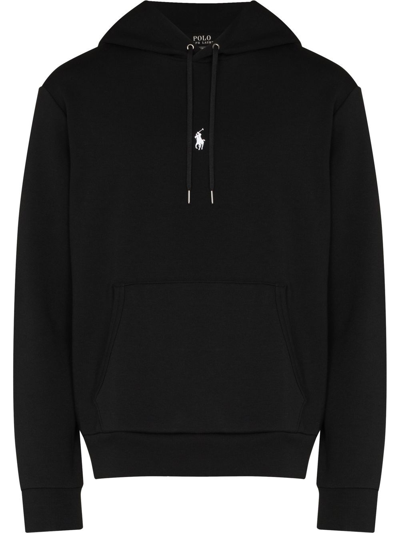 Polo Ralph Lauren Embroidered Logo Drawstring Hoodie In Black