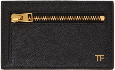 Tom Ford Grained Leather Zip Card Holder In Black