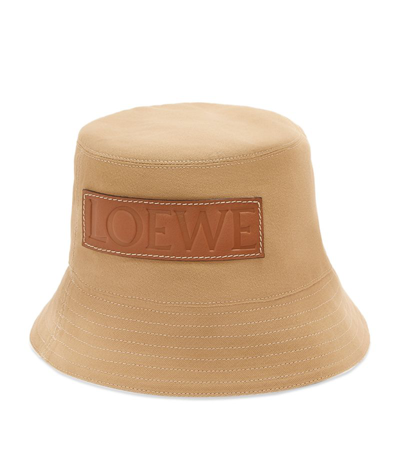 Loewe Leather-trimmed Canvas Bucket Hat In Sand