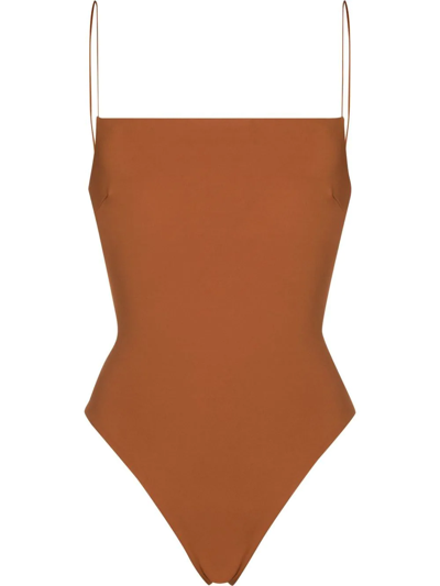St. Agni X Ziah Fine Strap One-piece Swimsuit In Brown