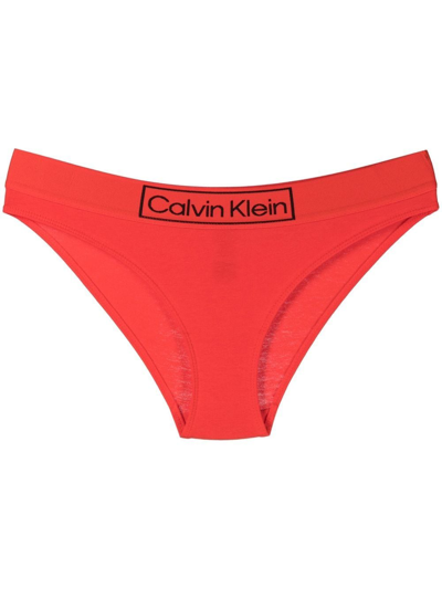 Calvin Klein Logo-waistband Detail Bikini Bottoms In Rot