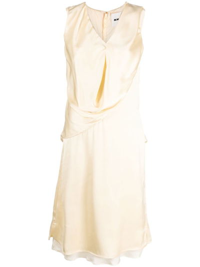 Jil Sander Yellow Draped Silk Midi Dress In Cream