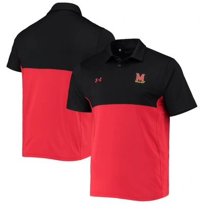 Under Armour Men's  Black, Red Maryland Terrapins 2022 Blocked Coaches Performance Polo Shirt In Black,red