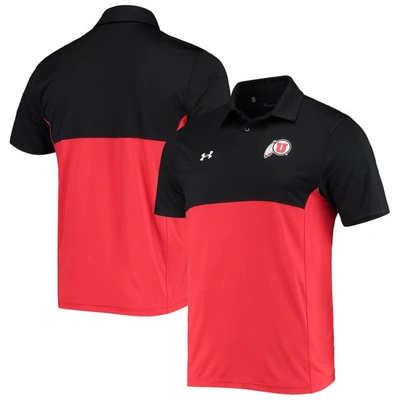 Under Armour Men's  Black, Red Utah Utes 2022 Blocked Coaches Performance Polo Shirt In Black,red