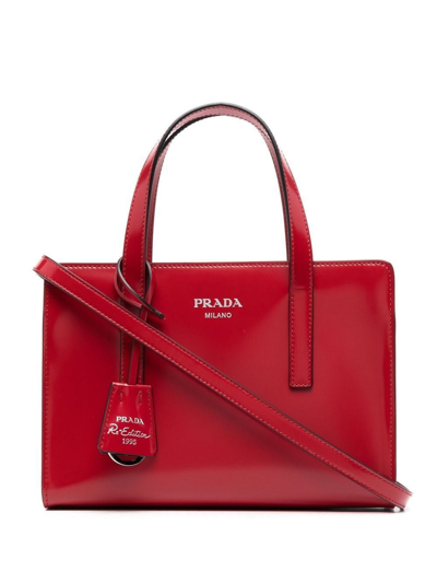 Prada Re-edition 1995 Brushed-leather Mini Handbag In Red