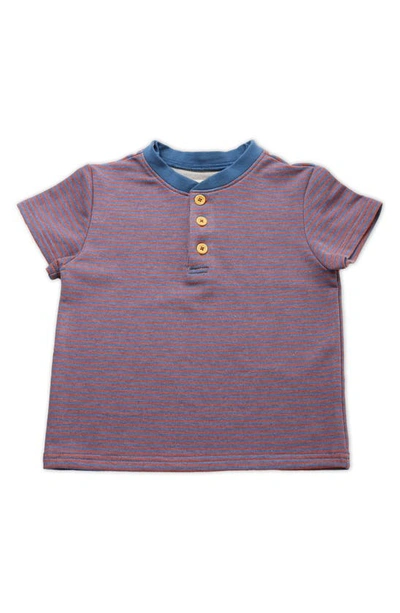Thoughtfully Hooded Babies' Stripe Short Sleeve Henley & Two Hoods Set In Red And Blue Stripe