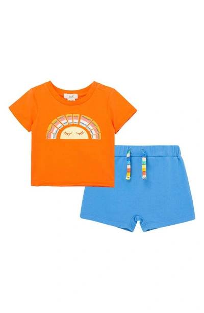 Peek Essentials Babies' Sun Cotton T-shirt & Shorts Set In Orange