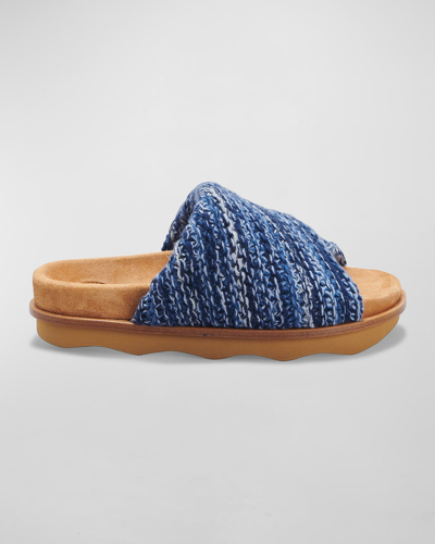 Chloé Wavy Wool Knit Comfort Sandals In Blue