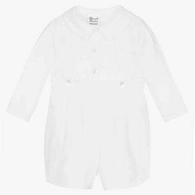 Sarah Louise Babies' Boys Hand-smocked Buster Suit In White