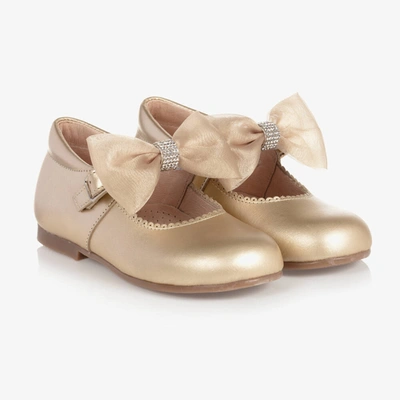 Children's Classics Kids' Girls Gold Leather Bow Shoes