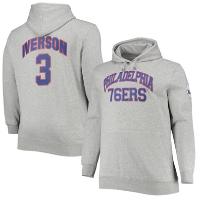 Mitchell & Ness Allen Iverson Heathered Gray Philadelphia 76ers Big & Tall Name & Number Pullover Ho