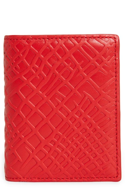 Comme Des Garçons Roots Embossed Leather Bifold Wallet In Red