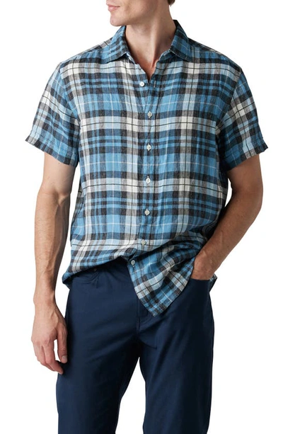 Rodd & Gunn Hervey Gorge Plaid Short Sleeve Linen & Cotton Button-up Shirt In Pacific Blue
