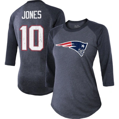 Majestic Threads Mac Jones Navy New England Patriots Player Name & Number Raglan Tri-blend 3/4-sleev