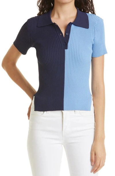 Staud Women's Brice Two-tone Ribbed-knit Top In Blue