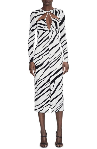 Et Ochs Eleanor Cutout Ruched Zebra-print Stretch-jersey Midi Dress In Multicolor