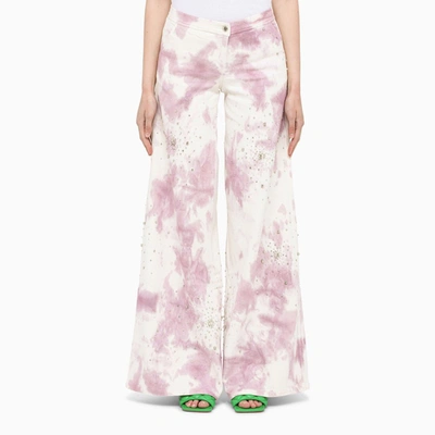 Des_phemmes Pink Tie-dye Wide Leg Trousers With Crystals In Multicolor
