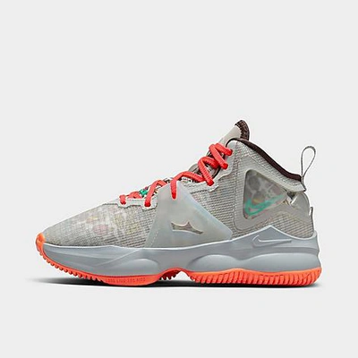 Nike Lebron 19 Little Kids' Shoes In Grey Fog,total Orange,crimson,roma Green