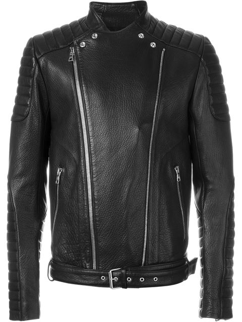 Balmain Biker Collarless Grained-leather Jacket In Black | ModeSens