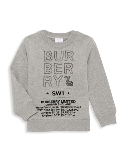 Burberry Kids' Sponge-effect Cotton Crewneck Sweatshirt With Drawn Logo In Grey