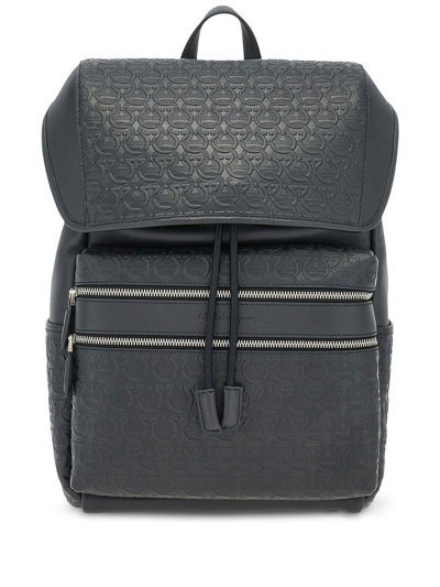 Ferragamo Gancini Debossed Backpack In Black