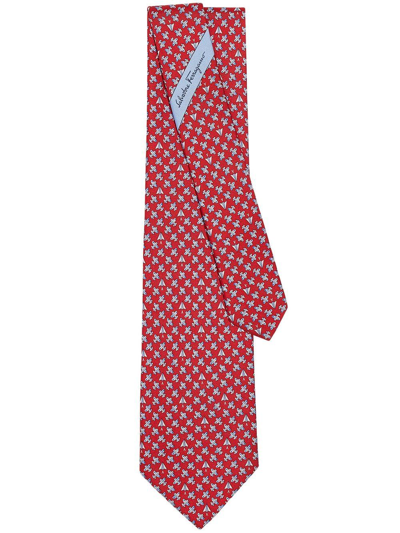 Salvatore Ferragamo Aeroplane-print Silk Tie In Red