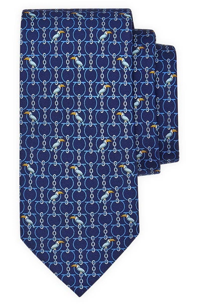 Ferragamo Picchio Toucan Silk Tie In Blue