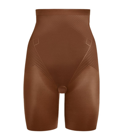 Spanx High-waist Mid-thigh Shorts In Brown