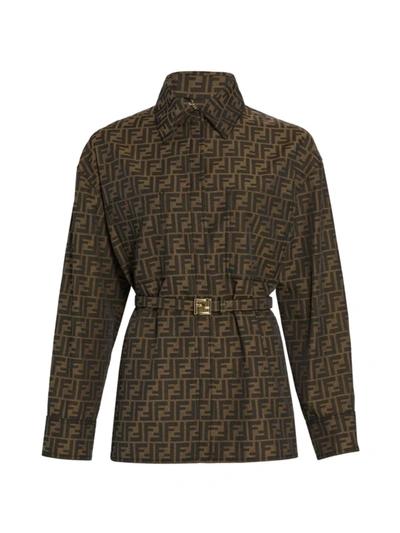 Fendi Go-to Ff-jacquard Belted Canvas Jacket In Brown