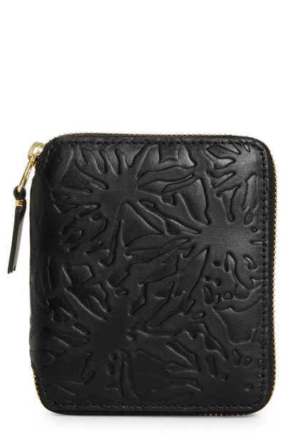 Comme Des Garçons Forest Embossed Leather Zip Wallet In Black