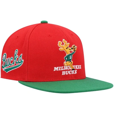Mitchell & Ness Men's  Red And Green Milwaukee Bucks Hardwood Classics Snapback Hat In Red,green