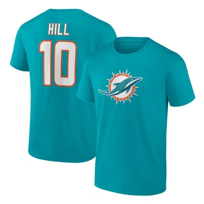 Fanatics Branded Tyreek Hill Aqua Miami Dolphins Player Icon Name & Number T-shirt