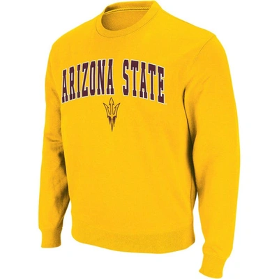 Colosseum Men's  Gold Arizona State Sun Devils Arch And Logo Crew Neck Sweatshirt