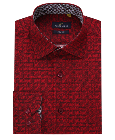 Azaro Uomo Men's Business Geometric Long Sleeve Button Down Shirt In Burgundy