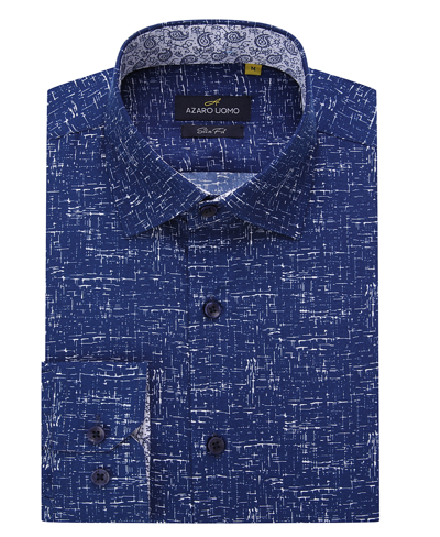 Azaro Uomo Men's Business Geometric Long Sleeve Button Down Shirt In Navy