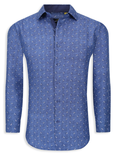 Azaro Uomo Men's Geometric Print Shirt In Navy Blue
