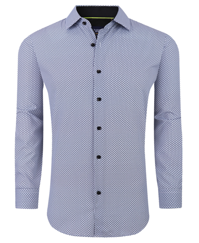 Azaro Uomo Men's Business Geometric Long Sleeve Button Down Shirt In Blue