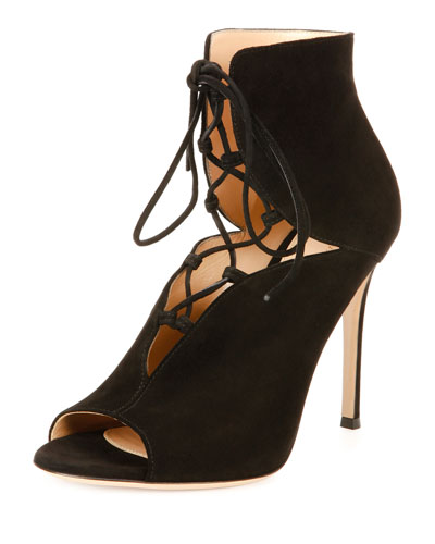 Gianvito Rossi Julia Suede Cutout Lace-up 105mm Bootie, Black | ModeSens