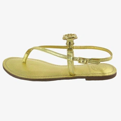 Tory Burch Ali Thong Tumble Leather Metallic Gold Sandals | ModeSens
