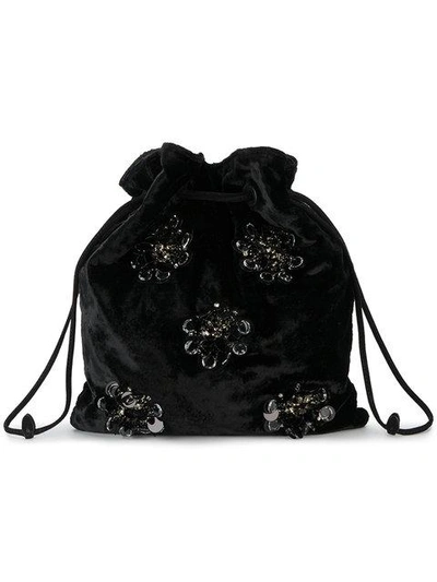 Miu Miu Black Velvet Floral Sequin Pouch Bag