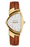 Hamilton Ventura Leather Strap Watch, 32mm X 50mm In Brown/ White/ Gold